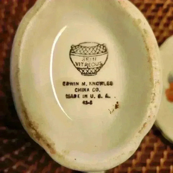 Edwin M. Knowles China Co. SEMI VITREOUS 43-8 Made in U.S.A. Floral Sugar Bowl - Picture 5 of 9